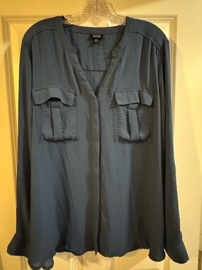 a.n.a Navy Blue Blouse with Classic Neckline